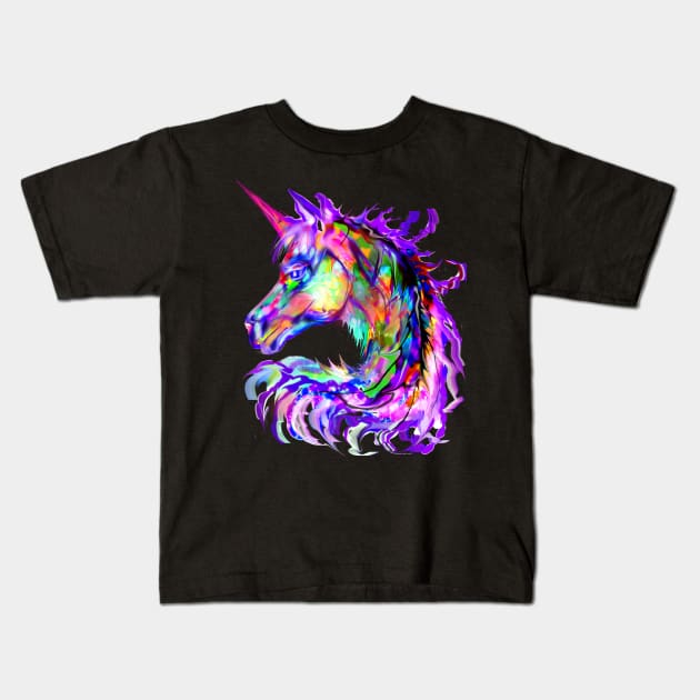 Colorful rainbow psychedelic Beautiful Cute Unicorn Head Magical Fantasy Art Kids T-Shirt by starchildsdesigns